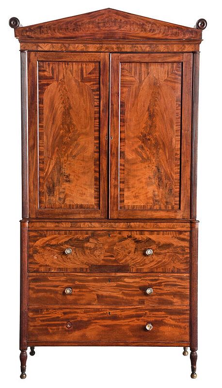 Appraisal: New York Federal Figured Mahogany Linen Press possibly shop of