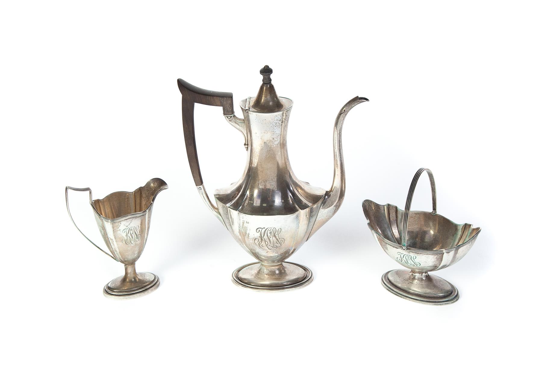 Appraisal: THREE-PIECE STERLING SILVER COFFEE SET American th century Tall pot