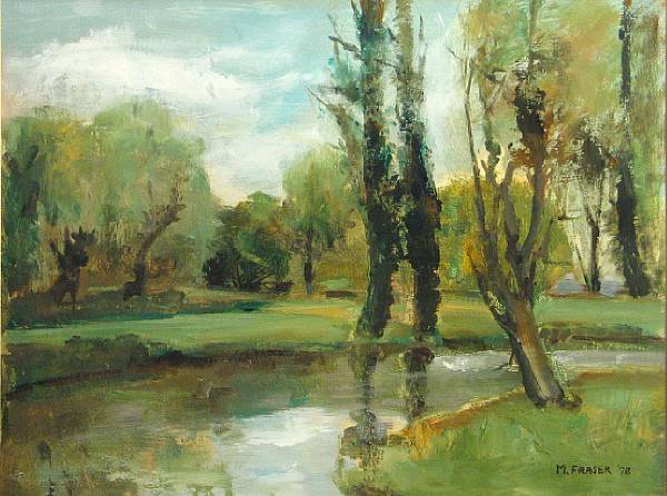 Appraisal: M Fraser th Century A river landscape signed and dated