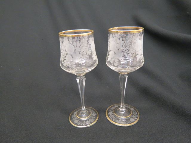 Appraisal: Etched Crystal Wines elegant floral gold trim excellent