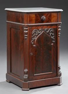 Appraisal: American Gothic Revival Carved Mahogany Marble Top Nightstand c the