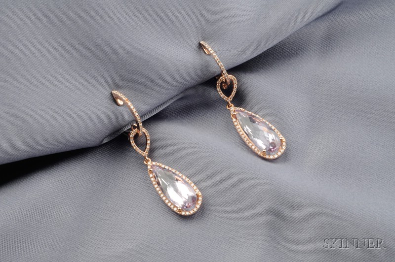 Appraisal: kt Rose Gold Diamond and Quartz Earpendants each designed as