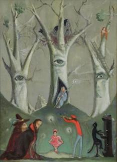 Appraisal: Russian School Oil on Canvas Surrealist Forest Scene Signed and