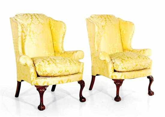 Appraisal: Pair Southwood wingback chairs Hickory North Carolina in the Chippendale