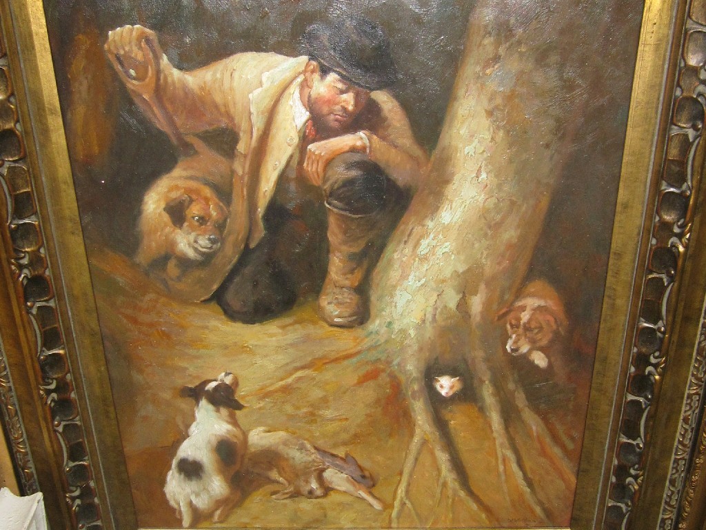 Appraisal: Oil on canvas 'Ferreting' signed N William