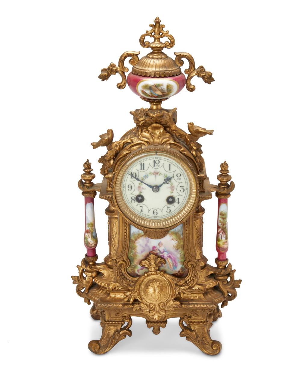 Appraisal: A FRENCH GILT-BRONZE AND PORCELAIN MANTEL CLOCKA French gilt-bronze and