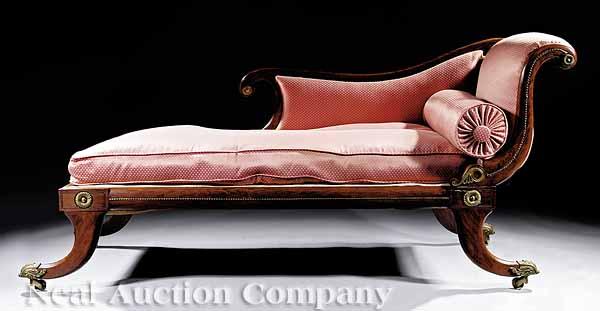 Appraisal: A Regency Bronze-Mounted Mahogany Grecian Couch early th c scrolled