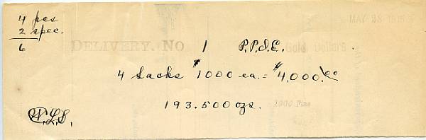 Appraisal: Panama-Pacific International Exposition Coin Delivery Receipt for PPIE Silver Medals