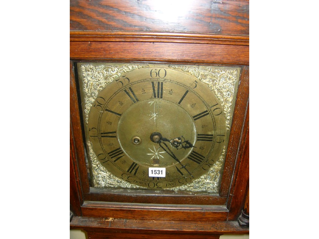 Appraisal: A th century oak cottage long case clock with brass