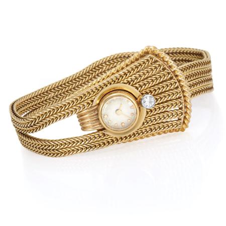 Appraisal: Gold and Diamond Bracelet-Watch Estimate -