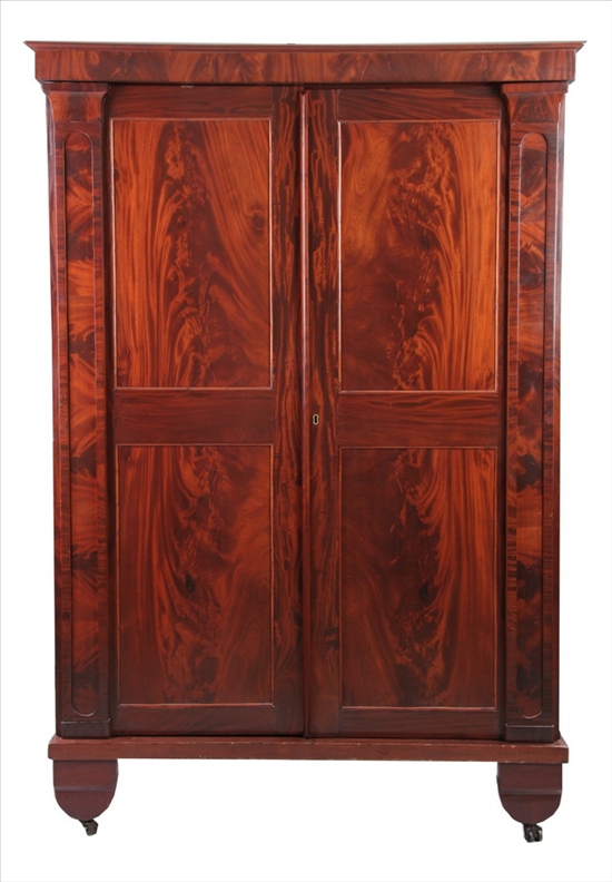 Appraisal: AMERICAN EMPIRE FIGURED MAHOGANY ARMOIRE Early th century pine secondary