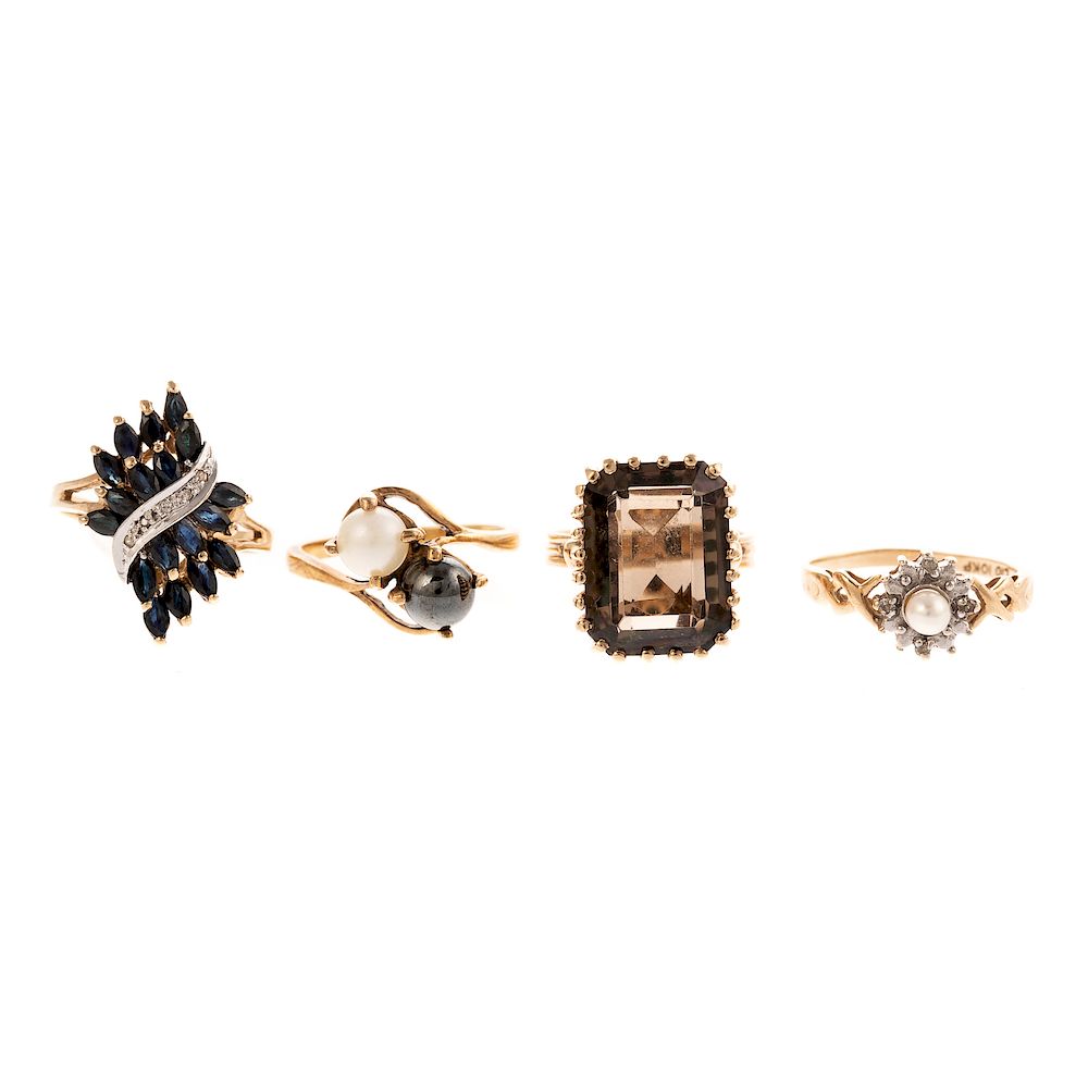 Appraisal: A Collection of K Gemstone Rings with Diamonds K yellow