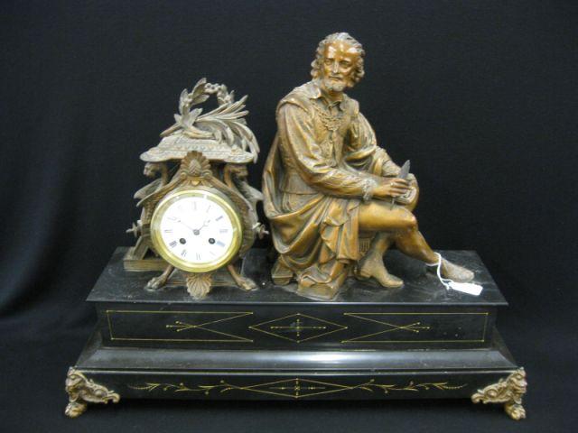 Appraisal: French Victorian Figural Clock bronzed figure of Shakespeare on fine