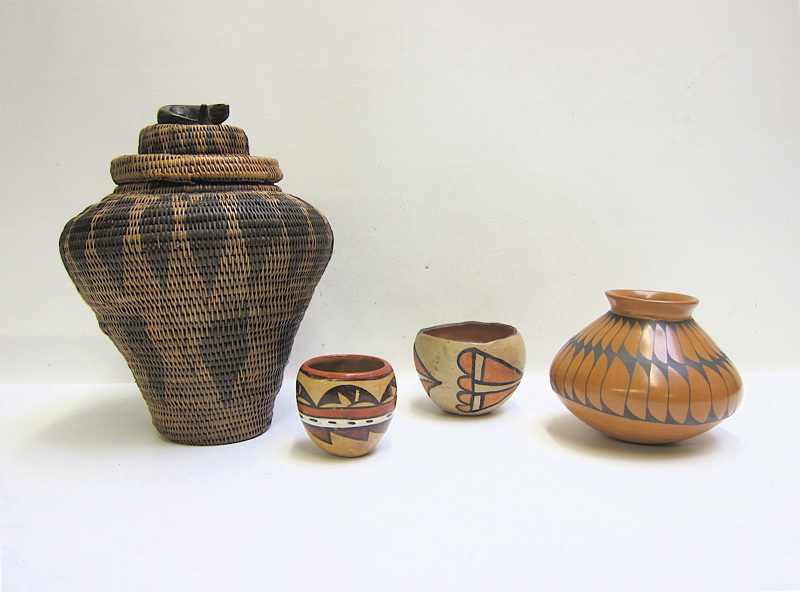 Appraisal: FOUR NATIVE TRIBAL VESSELS small Jemez Pueblo New Mexico painted