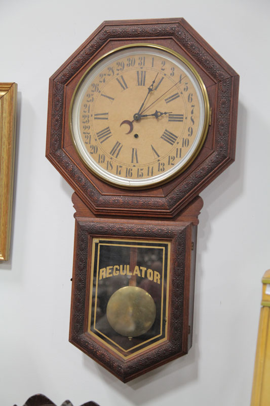 Appraisal: SCHOOLHOUSE REGULATOR WALL CLOCK Eight day time only with brass