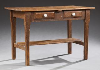 Appraisal: Irish Pine Work Table th c with two frieze dr