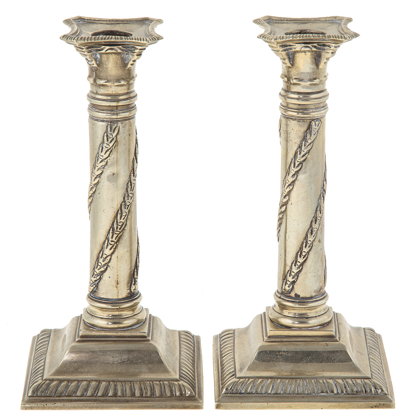 Appraisal: A PAIR OF GEORGE III PAKTONG CANDLESTICKS Circa two part