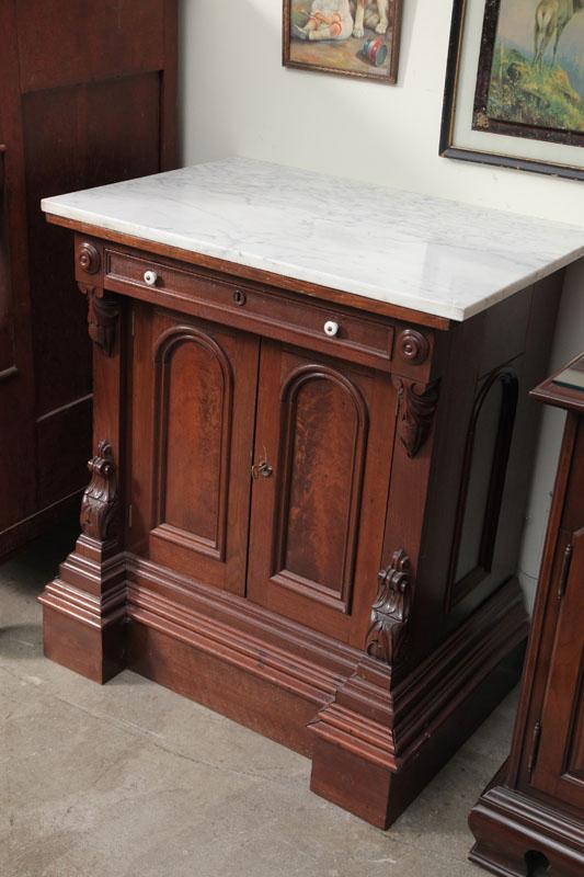 Appraisal: VICTORIAN MARBLE TOP CABINET Walnut with one drawer over two