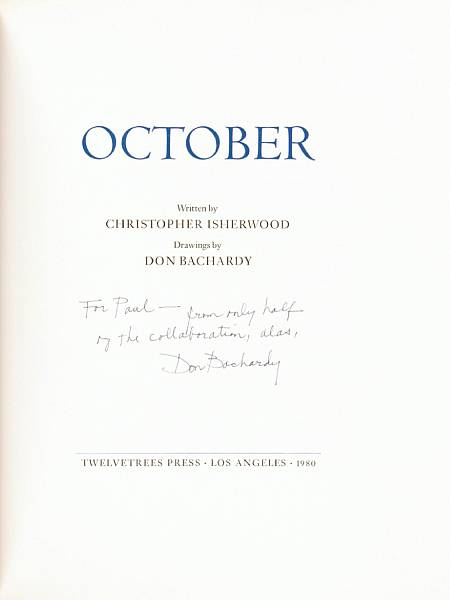 Appraisal: ISHERWOOD CHRISTOPHER amp DON BACHARDY October Pasadena Twelve Trees Press