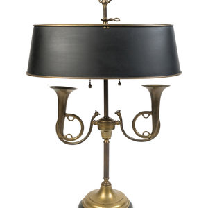 Appraisal: A Brass Trumpet-Form Lamp together with a two-light lamp with