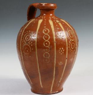 Appraisal: REDWARE JUG th c Yellow Slip Decorated Ovoid Redware Jug