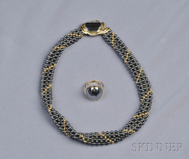 Appraisal: kt Gold and Hematite Suite the necklace composed of twisted