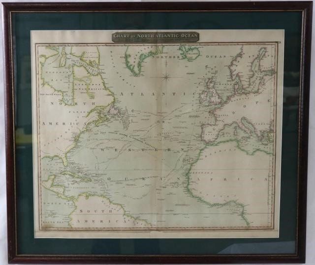 Appraisal: TH CENTURY COLORED CHART OF THE NORTH ATLANTICOCEAN WITH TRACKS