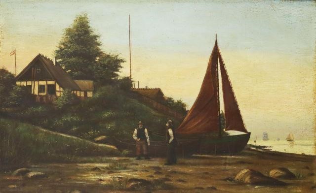 Appraisal: Framed oil on board painting Sailboats on the Shore sight