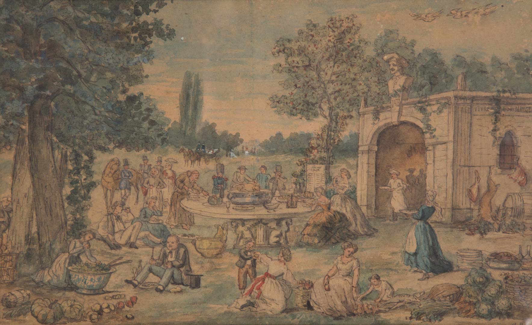 Appraisal: French School th c Grand Picnic watercolor pen and ink