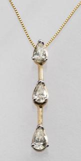 Appraisal: Three stone diamond k bar pendant necklace l Three stone