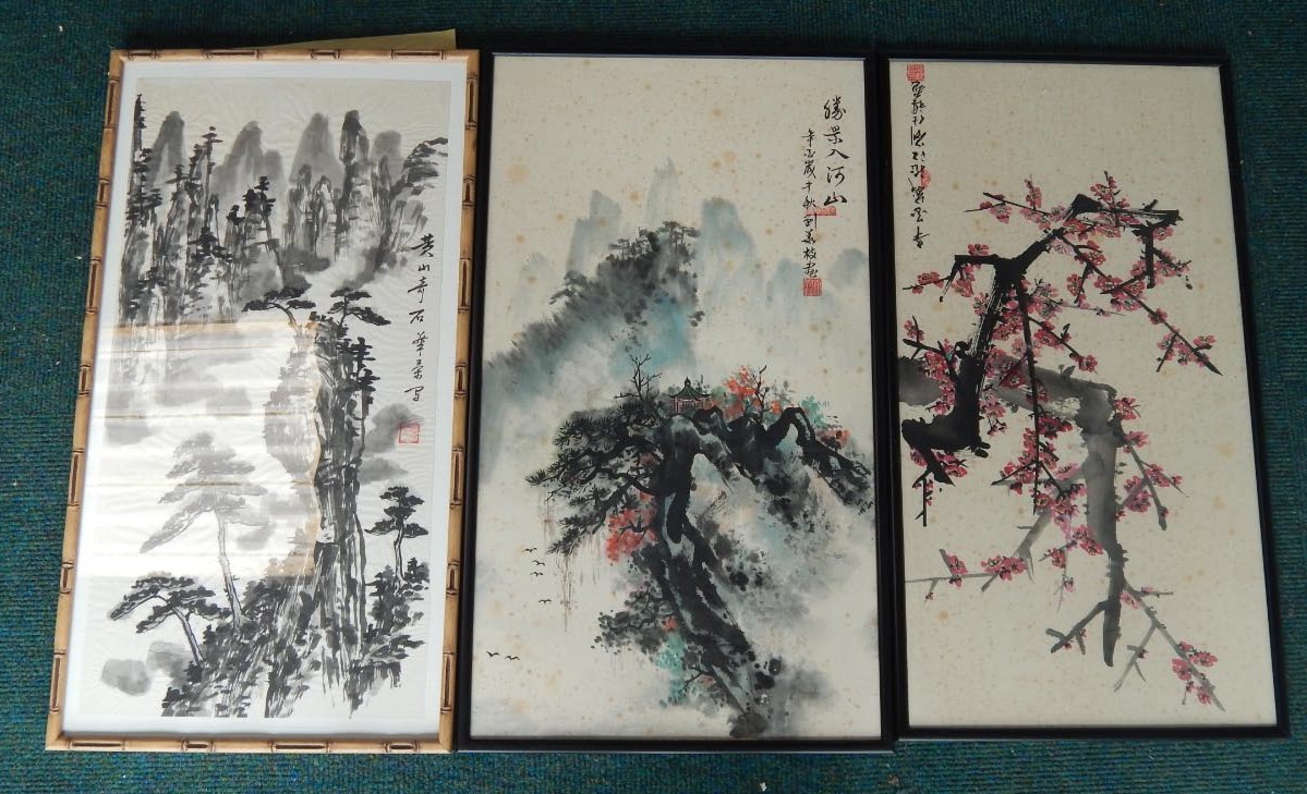 Appraisal: thC Oriental School Flowering branches etc watercolour on silk bearing