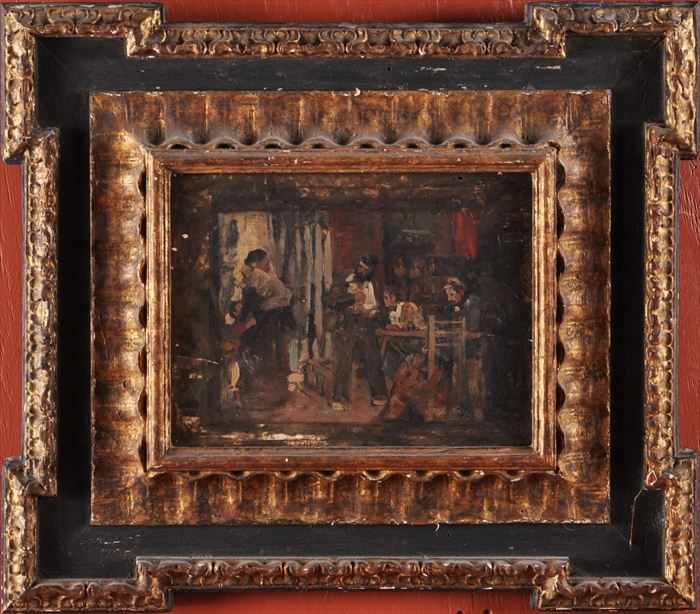 Appraisal: EUROPEAN SCHOOL INTERIOR TAVERN SCENE Oil on panel x in