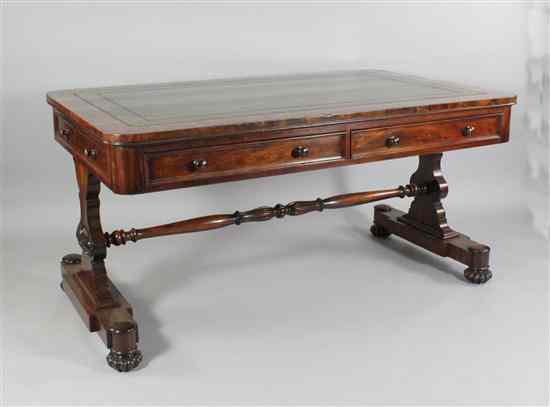 Appraisal: A William IV mahogany library table with leather inset top