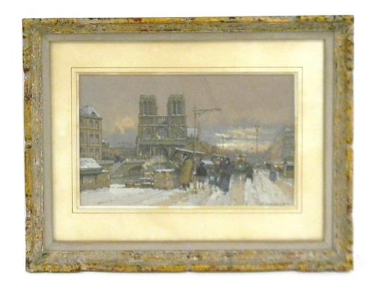 Appraisal: A Legat French th C gouache on paper winter cityscape