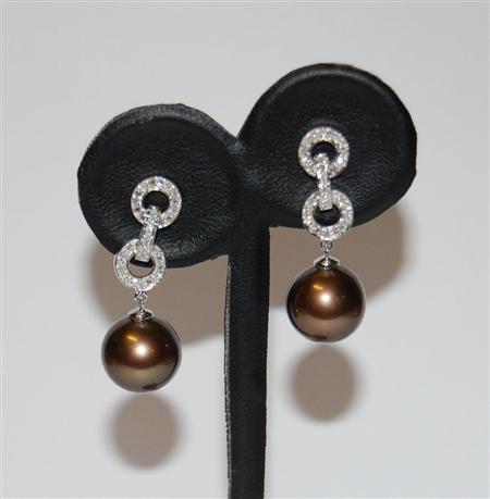 Appraisal: A pair of ct white gold Tahitian pearl and diamond