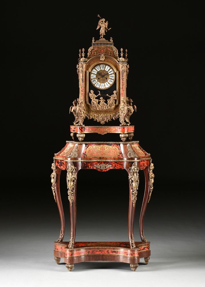 Appraisal: A LOUIS XIV STYLE BOULLE MARQUETRY INLAID CLOCK ON STAND