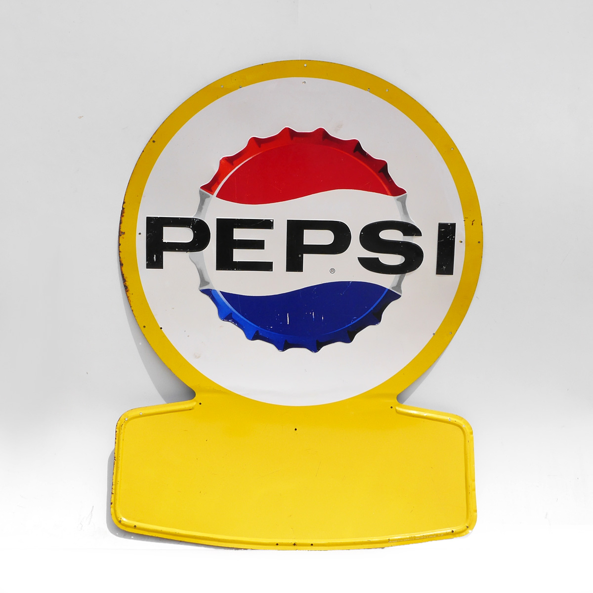 Appraisal: VINTAGE EMBOSSED PEPSI ADVERTISING SIGN Single sided embossed Pepsi logo