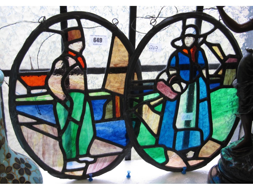 Appraisal: Pair of leaded and stained glass panels