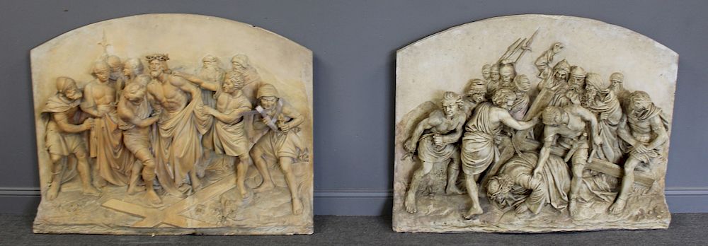 Appraisal: Antique Large and Finely Executed Terracotta Reliefs Both stations of