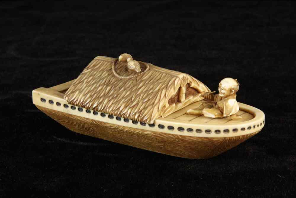 Appraisal: IVORY OKIMONO - Carved Ivory Model of a Japanese Bekebune