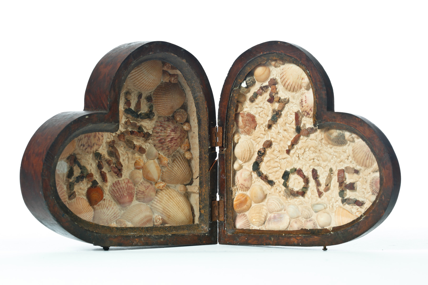 Appraisal: SAILOR'S VALENTINE Second half- th century Double-sided heart-shaped burl box