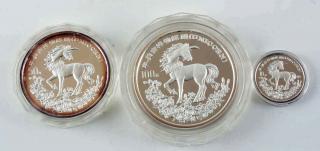 Appraisal: China Unicorn Proof Set Three pieces oz oz and oz