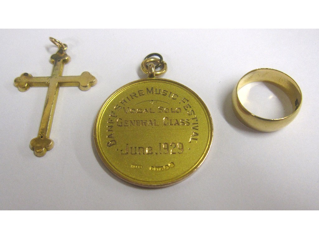 Appraisal: Lot comprising ct gold cross pendant and presentation medal gms