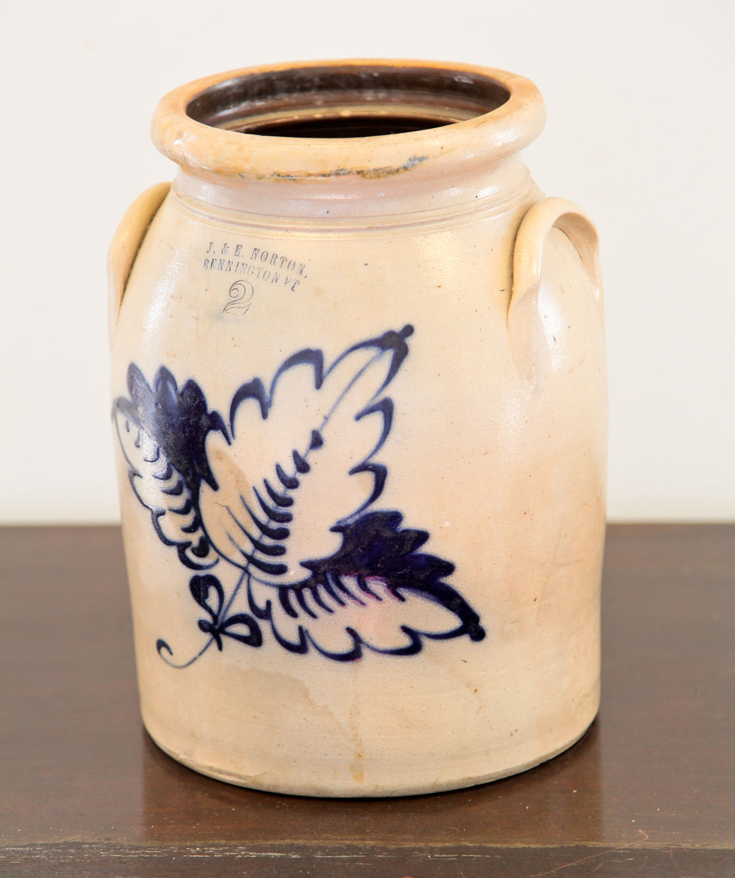 Appraisal: J E NORTON STONEWARE CROCK Bennington Vermont late th century