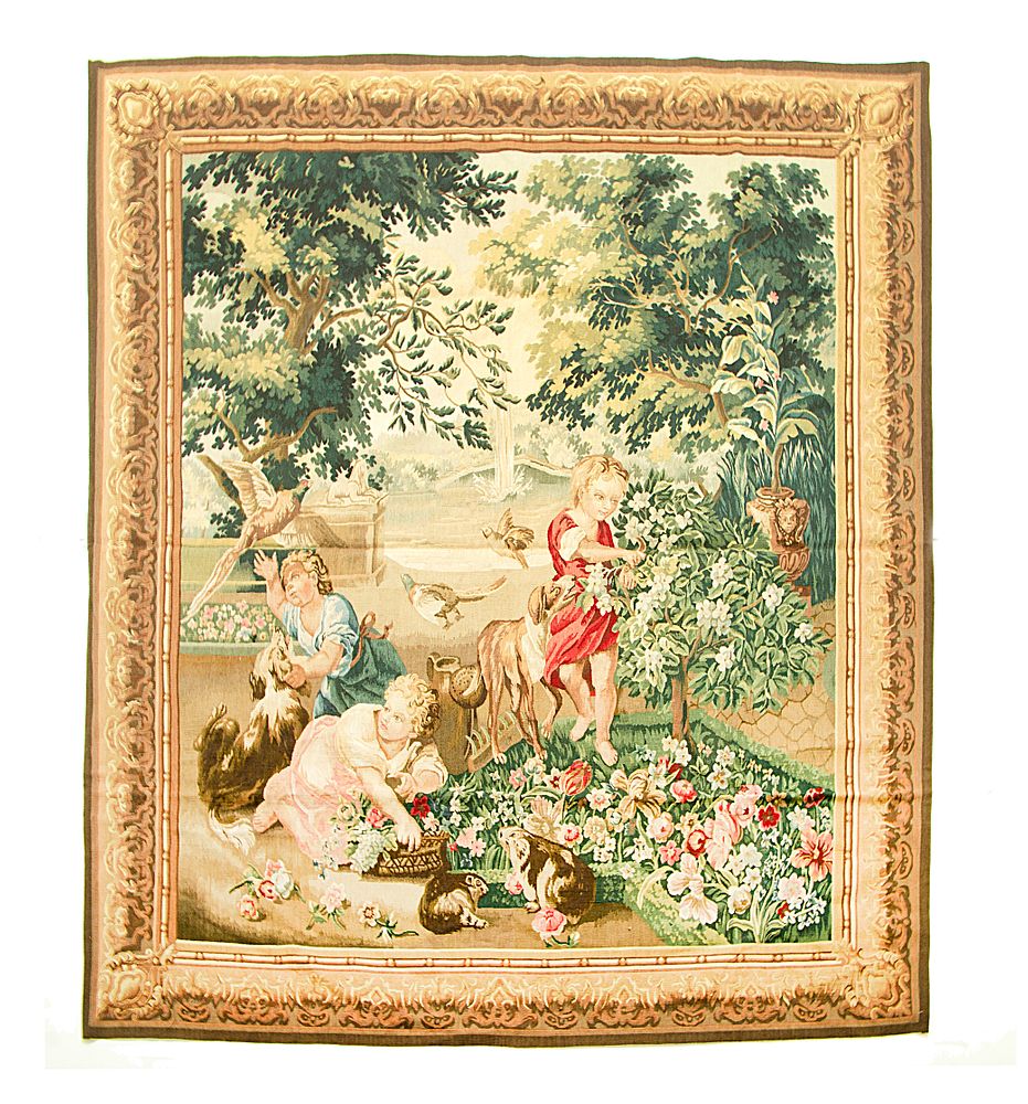 Appraisal: A MODERN CONTINENTAL 'CHILDREN IN THE GARDEN' TAPESTRY A MODERN