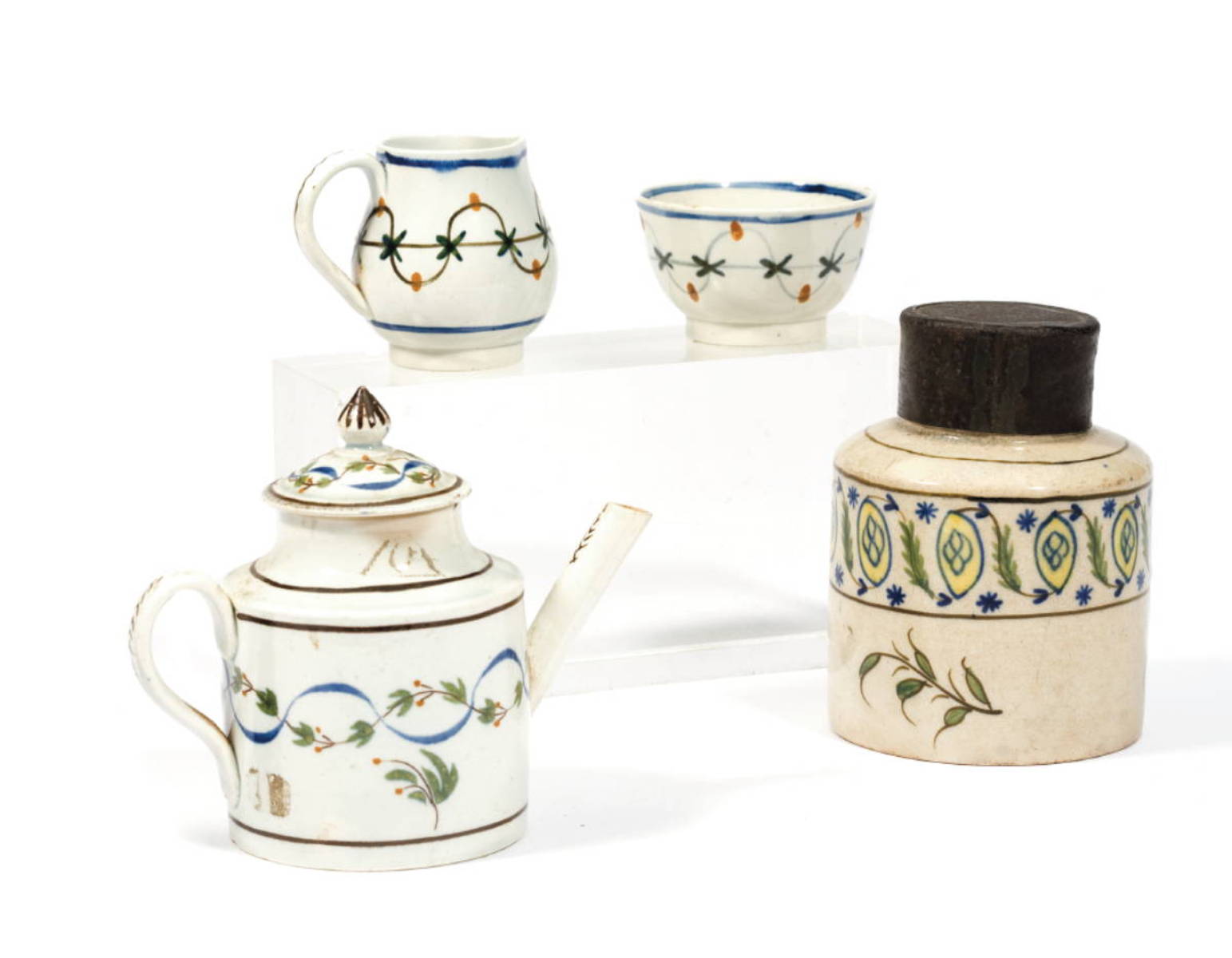 Appraisal: ENGLISH PEARLWARE THREE-PIECE ASSEMBLED CHILDREN quot S TEA SET AND