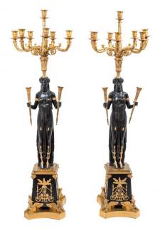 Appraisal: A Pair of Empire Style Gilt and Patinated Bronze Eight-Light