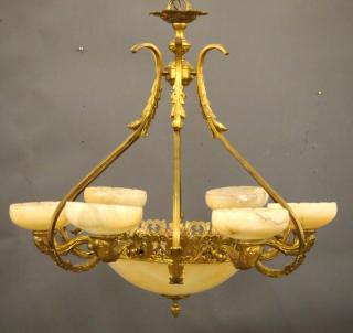 Appraisal: Alabaster and Bronze Chandelier An early th century Italian alabaster