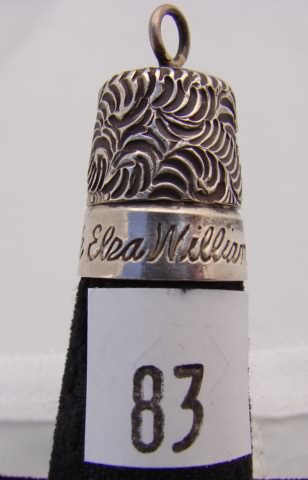 Appraisal: USA sterling thimble with hanger loop engraved Elsa Williams School