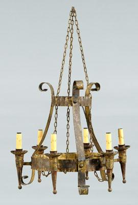 Appraisal: Gothic style iron chandelier circular with two tiers six candle